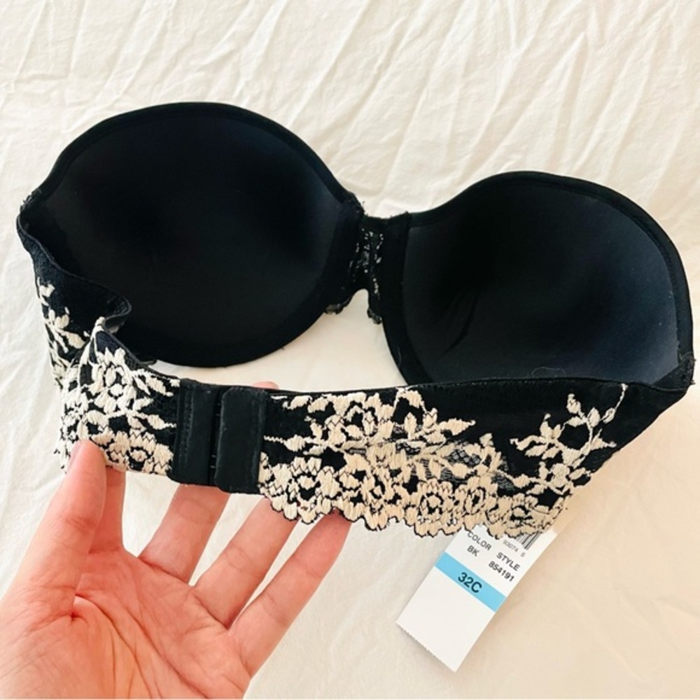 Wacoal Push Up Strapless Bra 32C Underwire Black Lace